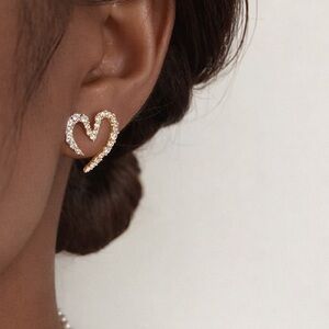 14K Thick Gold‑Plated Heart Earrings • S925 Silver Posts • Micro‑Paved Zircon